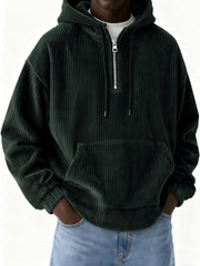 Men's Half-Zip Hooded Corduroy Pit Sweatshirt