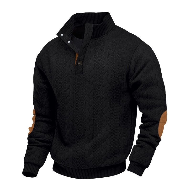 Men's Casual Stand Collar Cashmere Button Long Sleeve Sweatshirt