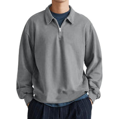 Men's Casual Half-zip Lapel Loose Pullover Polo Shirt