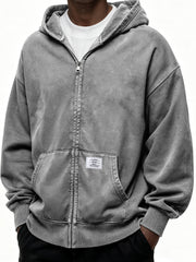 Heavyweight Hooded Full-zip Cardigan Sweatshirt with Kangaroo Pocket and Label