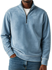 Men's Retro Fashion Suede Loose Comfortable 1/4 Collar Zipper Swedshirt