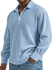 Men's Daily Simple Solid Color Pleated Long Sleeve Lapel Polo Shirt