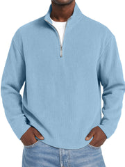 Men's Daily Solid Color Vertical Pit Zipper Long Sleeve Polo Shirt