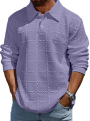 Men's Simple Solid Color Textured Lapel Long-sleeved Polo Shirt