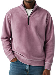 Men's Retro Fashion Suede Loose Comfortable 1/4 Collar Zipper Swedshirt