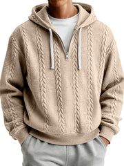 Men's Simple Textured Casual Zipper Hooded Sweatshirt