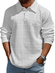 Men's Simple Solid Color Textured Lapel Long-sleeved Polo Shirt