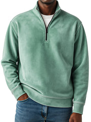 Men's Retro Fashion Suede Loose Comfortable 1/4 Collar Zipper Swedshirt