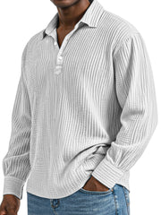 Men's Daily Simple Solid Color Pleated Long Sleeve Lapel Polo Shirt