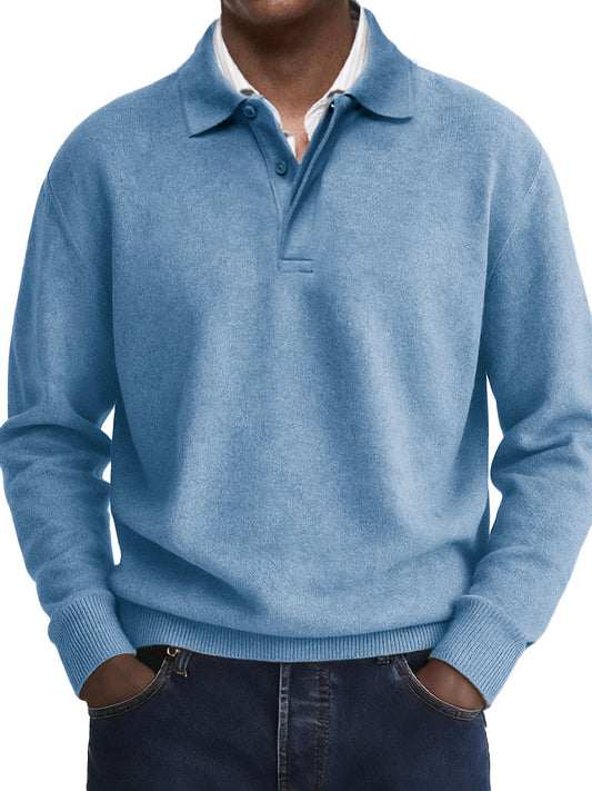  Men's Stylish Casual Retro Two-layer Placket Lapel Long-sleeved Polo Shirt 