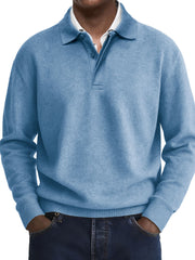  Men's Stylish Casual Retro Two-layer Placket Lapel Long-sleeved Polo Shirt 