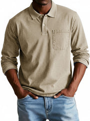 Men's Trendy Retro Lapel Long-sleeved Pocket Polo Shirt 