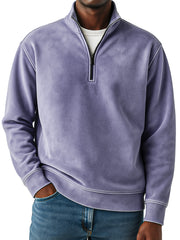 Men's Retro Fashion Suede Loose Comfortable 1/4 Collar Zipper Swedshirt