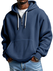 Men's Casual Solid Color Waffle Zipper Long Sleeve Hooded Sweatshirt