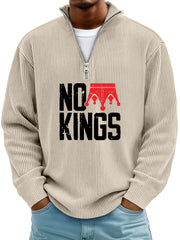 Men's Simple No Kings Ribbed Stand-up Collar Zipper Casual Long-sleeved T-shirt