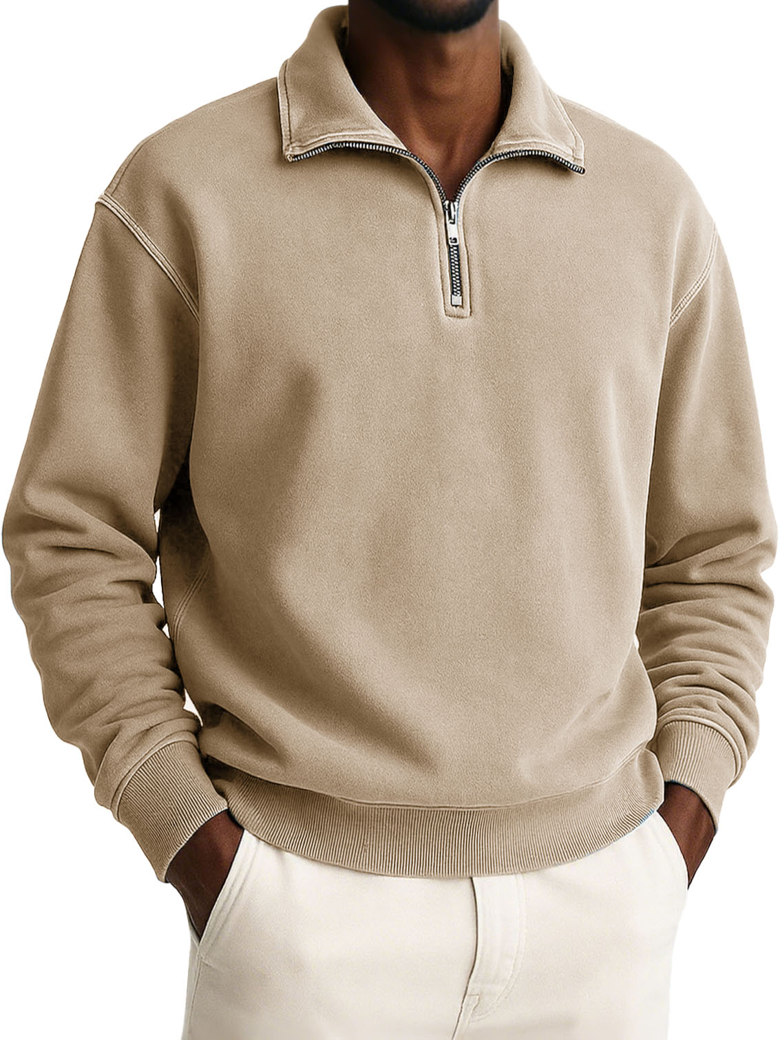 Men's Stylish Casual Retro Half-zip Stand-up Collar Loose-fitting Multicolor Long-sleeved Stand-up Collar Sweatshirt