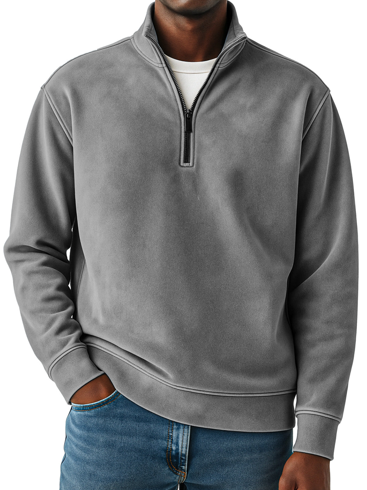 Men's Retro Fashion Suede Loose Comfortable 1/4 Collar Zipper Swedshirt