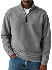 Men's Retro Fashion Suede Loose Comfortable 1/4 Collar Zipper Swedshirt