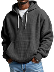 Men's Casual Solid Color Waffle Zipper Long Sleeve Hooded Sweatshirt