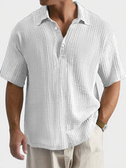 Men's Casual, Comfortable, Breathable Pleated Texture Button Short-sleeved Polo Shirt