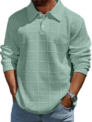 Men's Simple Solid Color Textured Lapel Long-sleeved Polo Shirt