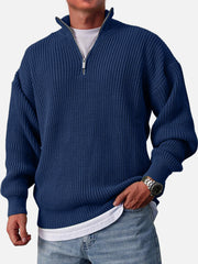 Men's Casual Fashion Loose Zipper Stand Collar Solid Color Sweater