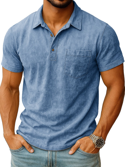  Men's Retro Outdoor Distressed Lapel Short-sleeved Pocket Polo Shirt 