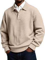 Men's Daily Small Plaid Lapel Button Casual Long-sleeved Polo Shirt