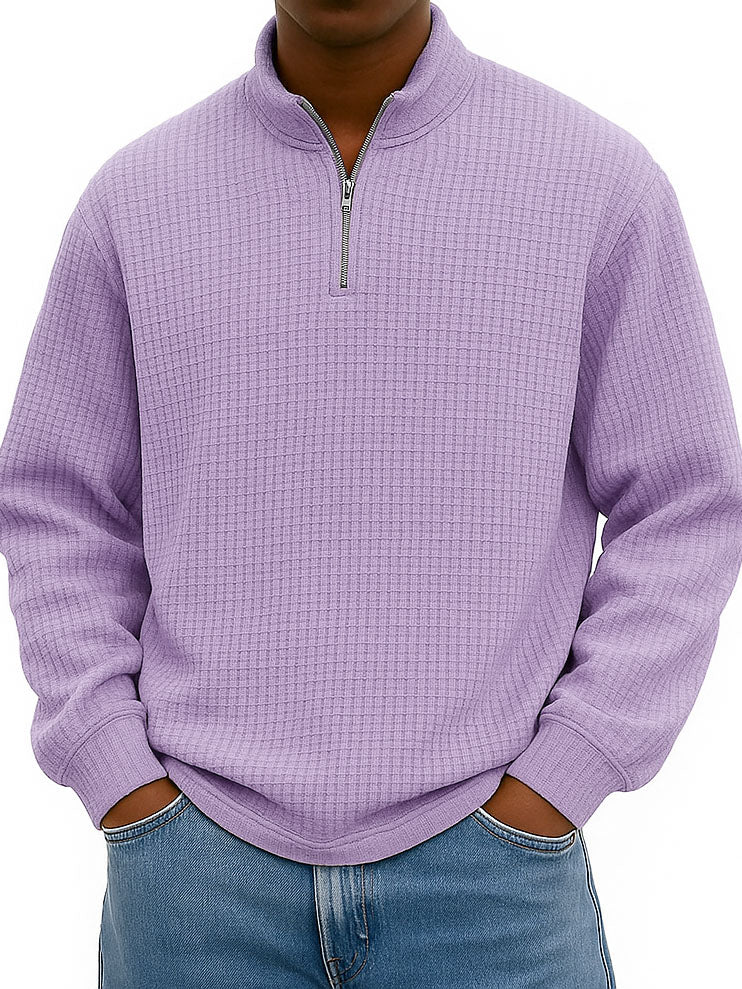 Men's Fashionable Casual Corn-patterned Corduroy Stand-up Collar Half-zip Long-sleeved Sweatshirt 