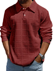 Men's Simple Solid Color Textured Lapel Long-sleeved Polo Shirt