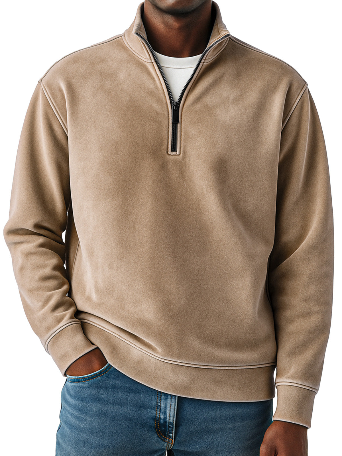 Men's Retro Fashion Suede Loose Comfortable 1/4 Collar Zipper Swedshirt