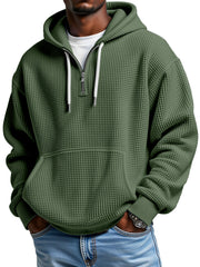 Men's Casual Solid Color Waffle Zipper Long Sleeve Hooded Sweatshirt