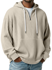 Men's Simple Ribbed Hooded Zipper Casual Loose Sweatshirt
