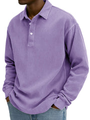 Men's Stylish Retro Corduroy Lapel Long-sleeved Polo Shirt