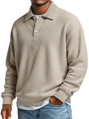 Men's Waffle Simple Lapel Button Casual Loose Polo Shirt