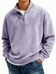 Men's Casual Suede Fabric Stand-neck Half-zipper Long-sleeved Hoodie