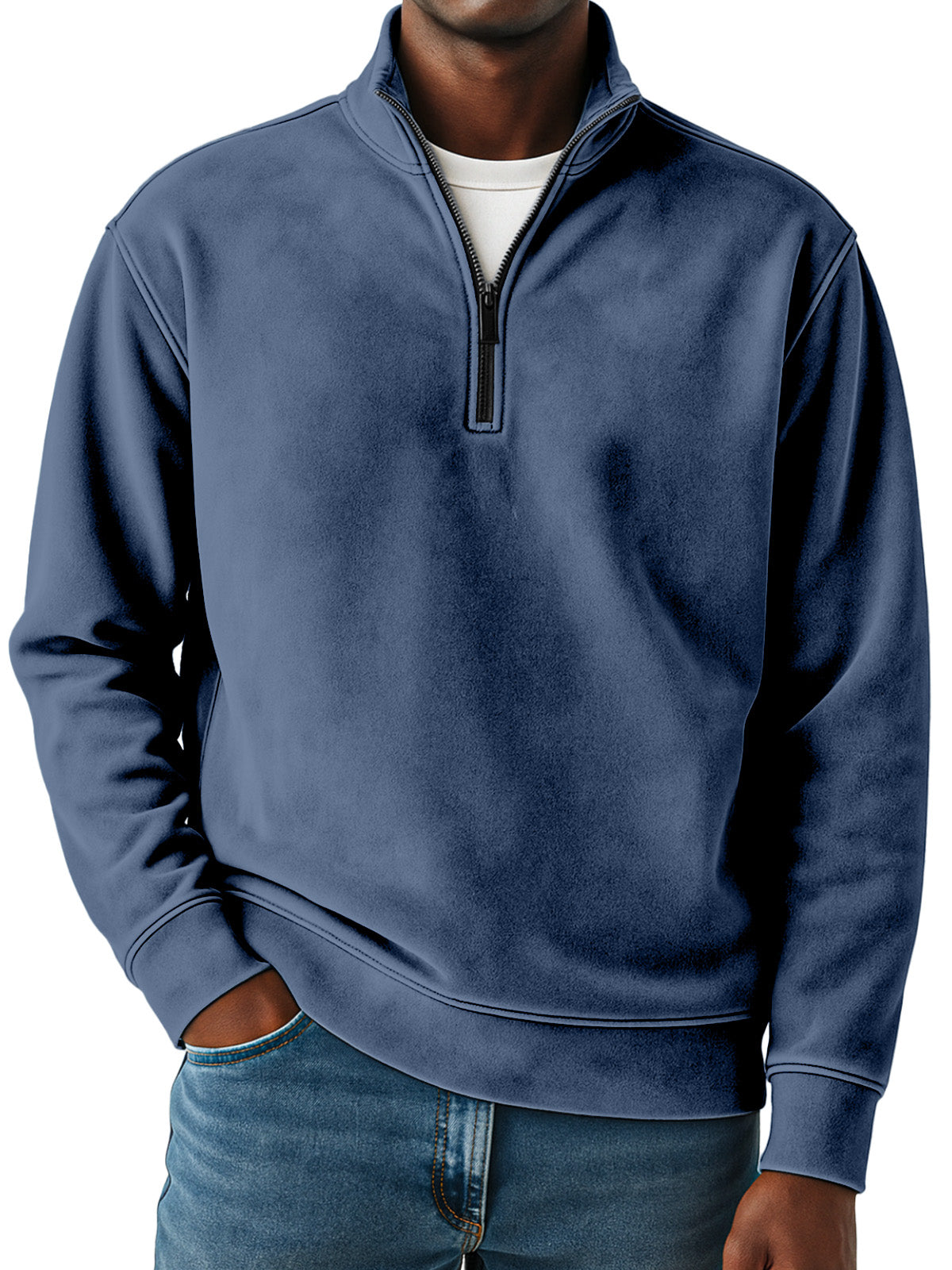 Men's Retro Fashion Suede Loose Comfortable 1/4 Collar Zipper Swedshirt