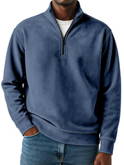 Men's Retro Fashion Suede Loose Comfortable 1/4 Collar Zipper Swedshirt