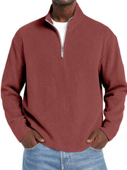 Men's Daily Solid Color Vertical Pit Zipper Long Sleeve Polo Shirt