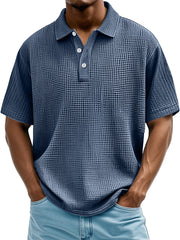 Men's Daily Casual Waffle Texture Solid Color Loose Short-sleeved Polo Shirt