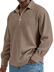 Men's Daily Simple Solid Color Pleated Long Sleeve Lapel Polo Shirt