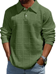 Men's Simple Solid Color Textured Lapel Long-sleeved Polo Shirt