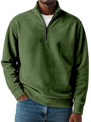 Men's Retro Fashion Suede Loose Comfortable 1/4 Collar Zipper Swedshirt