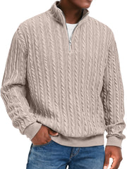 Men's Fashion Textured Stand Collar Zipper Casual Long Sleeve T-shirt