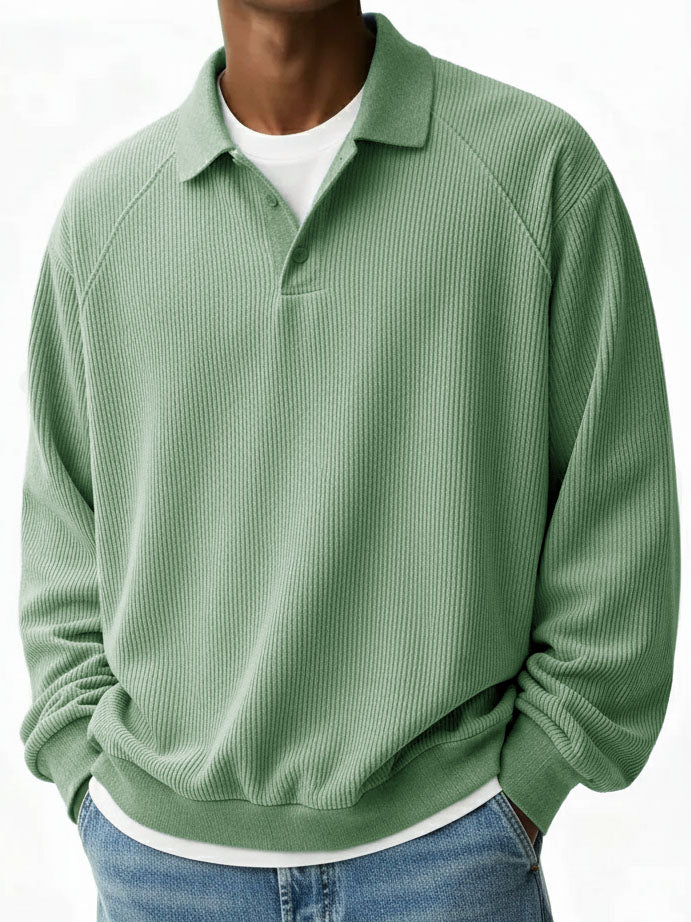 Men's Fashion Casual Pit Strip Fabric Lapel Ragglan Sleeves Polo Shirt 