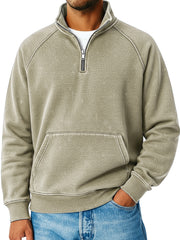 Men's Retro Raglan Sleeve Stand Collar Zipper Loose Casual Sweatshirt