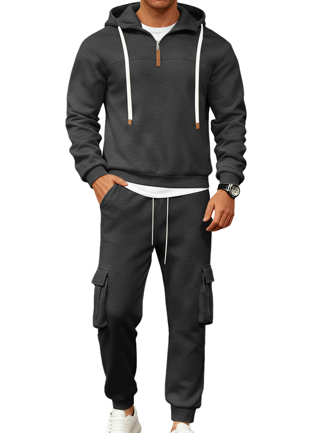 Men's Casual Zipper Hooded Sweatshirt Sportswear Two-piece Suit