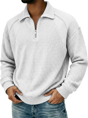 Men's Waffle Lapel Zipper Design Split Stitching Polo Shirt