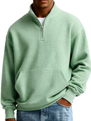 Men's Fashionable Casual Waffle Fabric Stand-up Collar Half-zip Long-sleeved Sweatshirt