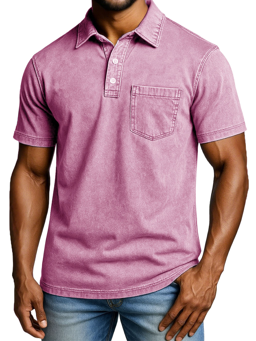 Men's Fashion Outdoor Retro Distressed Short-sleeved Pocket Polo Shirt 